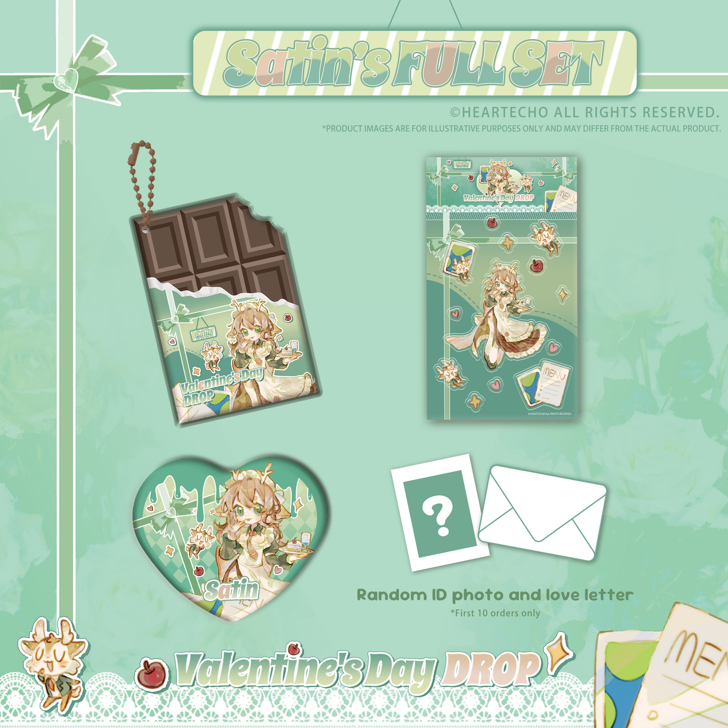 Satin Valentine's Day Drop WHITE CHOCOLATE KEYCHAIN/HEART-SHAPED BADGE/STICKERS