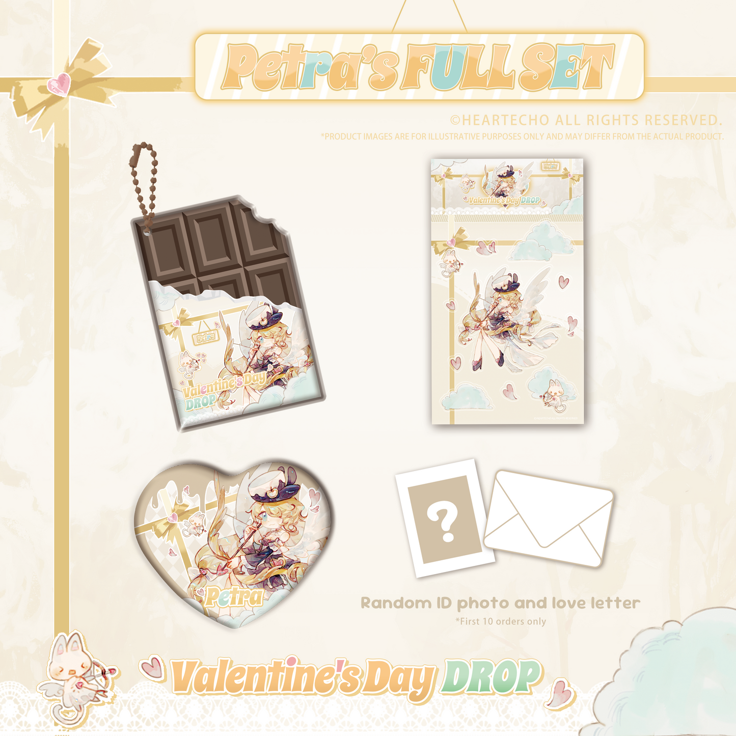 Petra Valentine's Day Drop WHITE CHOCOLATE KEYCHAIN/HEART-SHAPED BADGE/STICKERS