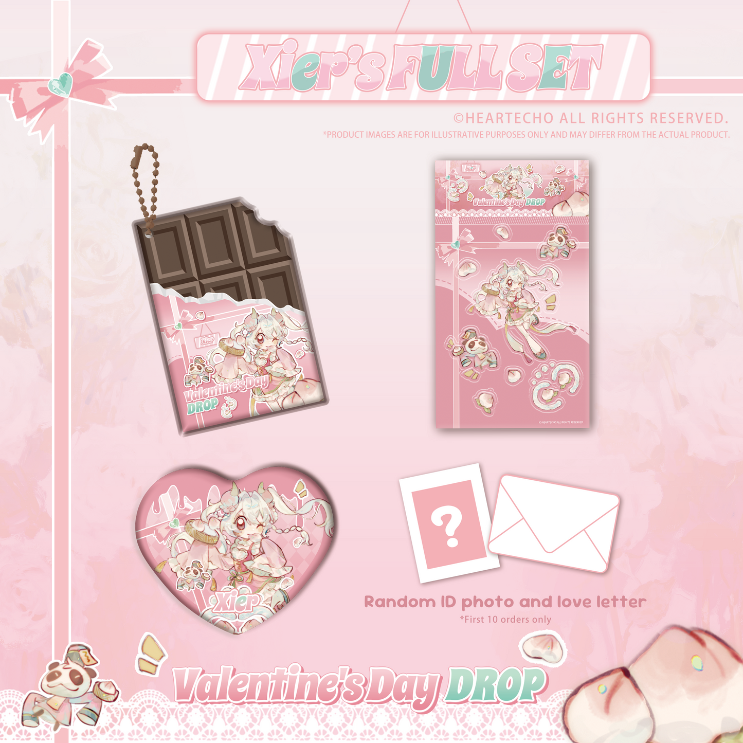 Xier Valentine's Day Drop WHITE CHOCOLATE KEYCHAIN/HEART-SHAPED BADGE/STICKERS