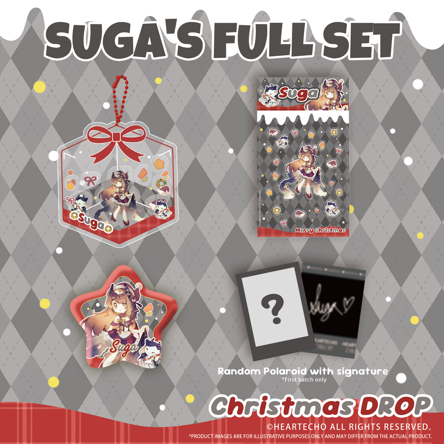 Suga Christmas Drop ACRYLIC SHAKER KEYCHAIN/STAR-SHAPED BADGE/BUBBLE STICKERS