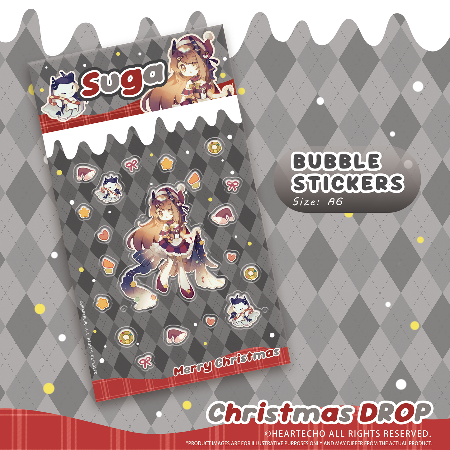 Suga Christmas Drop ACRYLIC SHAKER KEYCHAIN/STAR-SHAPED BADGE/BUBBLE STICKERS