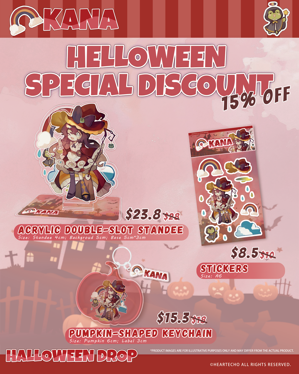 [Sale] Kana Halloween Drop ACRYLIC DOUBLE-SLOT STANDEE/PUMPKIN-SHAPED KEYCHAIN/STICKERS