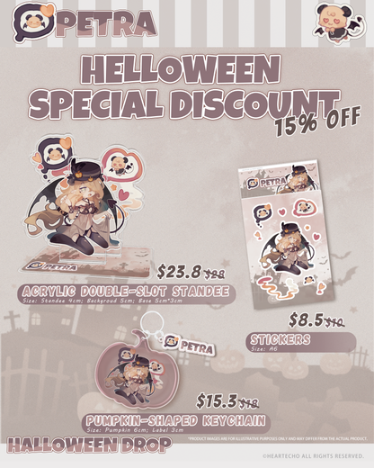 [Sale] Petra Halloween Drop ACRYLIC DOUBLE-SLOT STANDEE/PUMPKIN-SHAPED KEYCHAIN/STICKERS