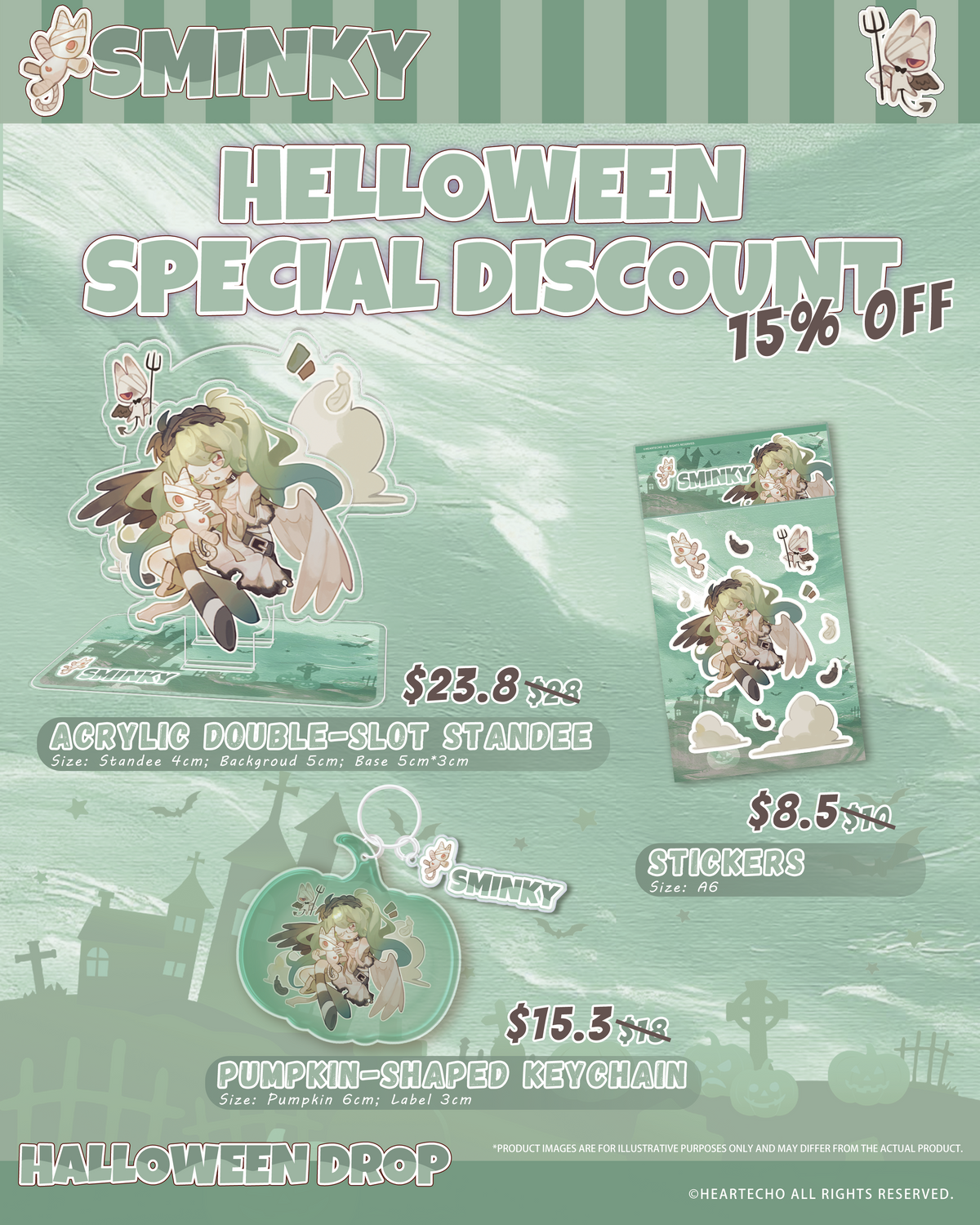 [Sale] Sminky Halloween Drop ACRYLIC DOUBLE-SLOT STANDEE/PUMPKIN-SHAPED KEYCHAIN/STICKERS