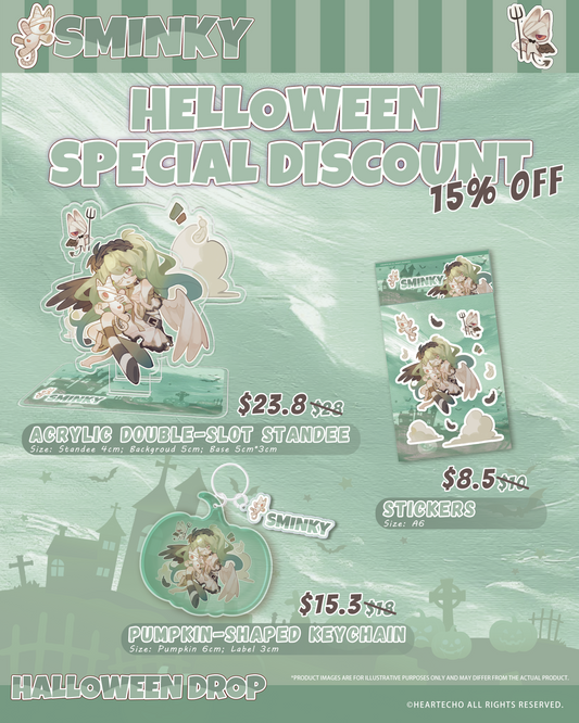 [Sale] Sminky Halloween Drop ACRYLIC DOUBLE-SLOT STANDEE/PUMPKIN-SHAPED KEYCHAIN/STICKERS